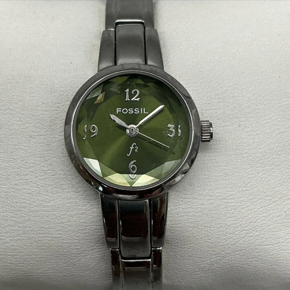 Fossil F2 Womens Watch 22mm Green Dial Silver Tone ES-9319 New Battery 6.25
